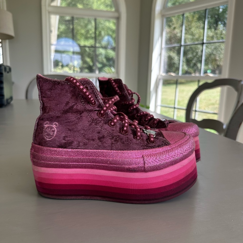 Velvet Platform Sneakers in Burgundy and Pink - Picture 1 of 2